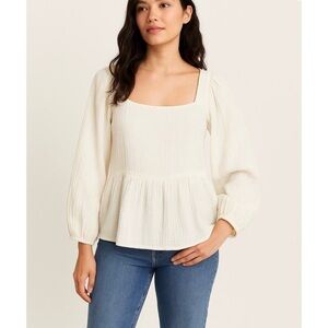 Madewell Cream Square Neck Cotton Gauze Blouse